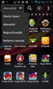 Možnosti řazení ikon v seznamu aplikací