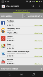 Obchod Play zajišťuje automatickou aktualizaci aplikací