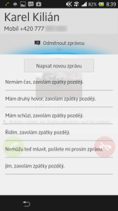 Odmítnutí hovoru s odesláním SMS zprávy