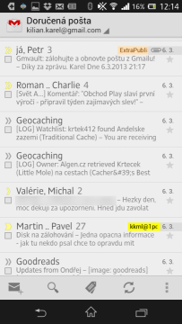 GMail - seznam zpráv