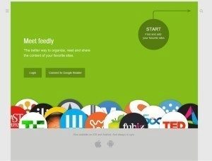 Úvodní stránka webu Feedly. Kliknutím na tlačítko Connect to Google Reader spustíte rychlou a bezproblémovou synchronizaci.