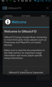 Úvodní dialog aplikace GMusicFS