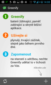 Úvodní obrazovka aplikace Greenify