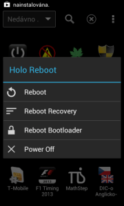 Nabídka aplikace Holo Reboot