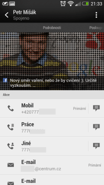 Standardní obrazovka kontaktu
