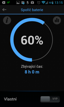 Aktuální stav baterie a odhadovaný čas do vybití