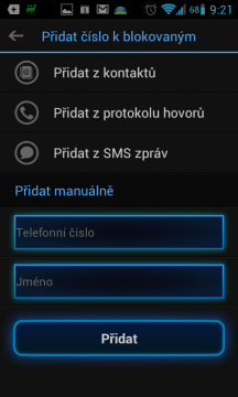 Výběr z kontaktů, z protokolu hovor z doručených SMS zpráv, nebo manuální zadání