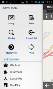 Locus Map: panel nástrojů