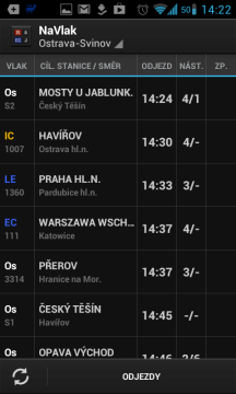 NaVlak – Nádražní tabule: nádraží Ostrava-Svinov