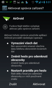 Přidání AirDroidu do správce zařízení
