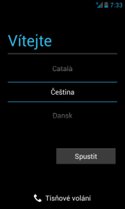 První spuštění - volba jazyka