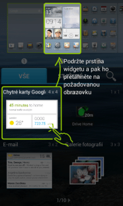 Způsob přidávání widgetů na domovskou obrazovku