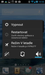 Nabídka tlačítka pro vypnutí/zapnutí telefonu