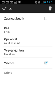 Nastavení budíku