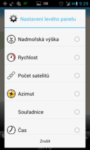 Možnosti nastavení informačního panelu