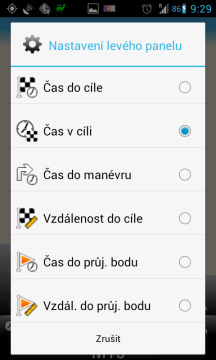 Možnosti nastavení informačního panelu
