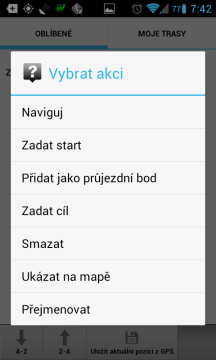 Možnosti práce s oblíbeným bodem