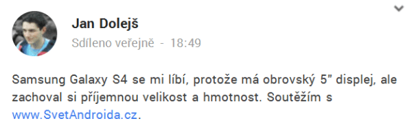 Třeba takto může vypadat váš příspěvek na Google Plus. Nezapomeňte, že musí být veřejný