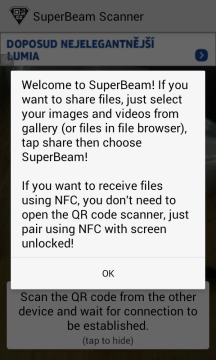 SuperBeam: úvodní obrazovka