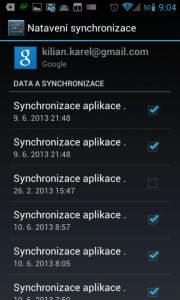 Možnosti synchronizace s účtem Google