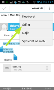 V Gmailu můžeme sdílet jen označený text