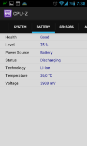 Záložka Battery (Samsung Galaxy S II)