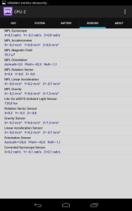 Záložka Sensors (Nexus 7)
