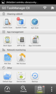 GO Cleaner & Task Manager: dostupné nástroje