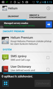 Helium - App Sync and Backup: možnosti zálohování