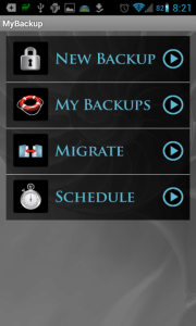 MyBackup: úvodní obrazovka