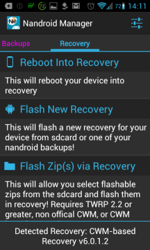 Nandroid Manager: možnosti recovery