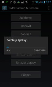 SMS Backup & Restore: probíhá záloha