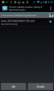 SMS Backup & Restore: záloha k obnovení