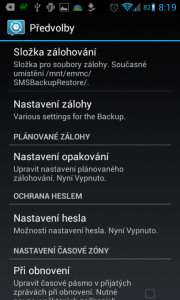 SMS Backup & Restore: možnosti nastavení