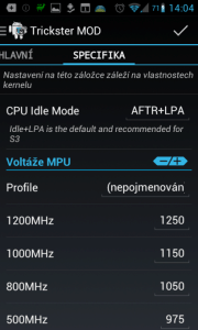 Trickster MOD Kernel Settings: sekce Specifika