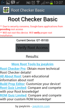 Kontrola správné funkčnosti rootu aplikací Root Checker