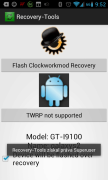 Výběr custom recovery