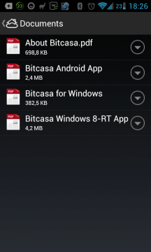 Bitcasa: seznam souborů