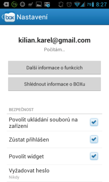 Box: možnosti nastavení