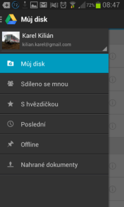 Disk Google: hlavní nabídka