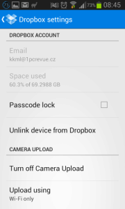 Dropbox: možnosti nastavení