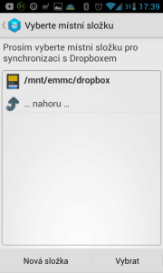 Dropsync: výběr složky pro synchronizaci