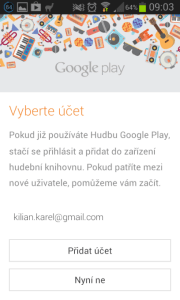 Google Play Music: přihlášení