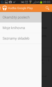 Google Play Music: hlavní nabídka