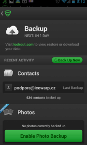 Sekce Backup