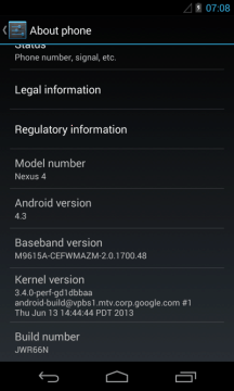 Nexus 4 s Androidem 4.3.3