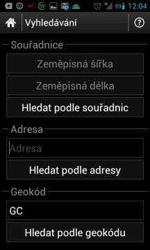 c:geo: možnosti vyhledávání