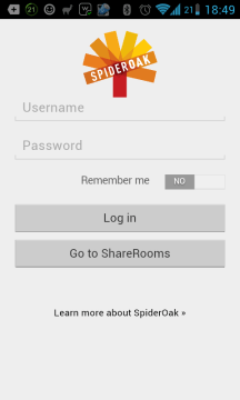 SpiderOak: přihlášení
