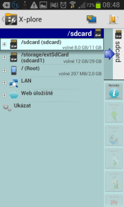 X-plore File Manager: úvodní obrazovka