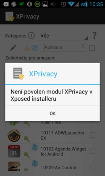 Není povolen modul XPrivacy v Xposed installeru